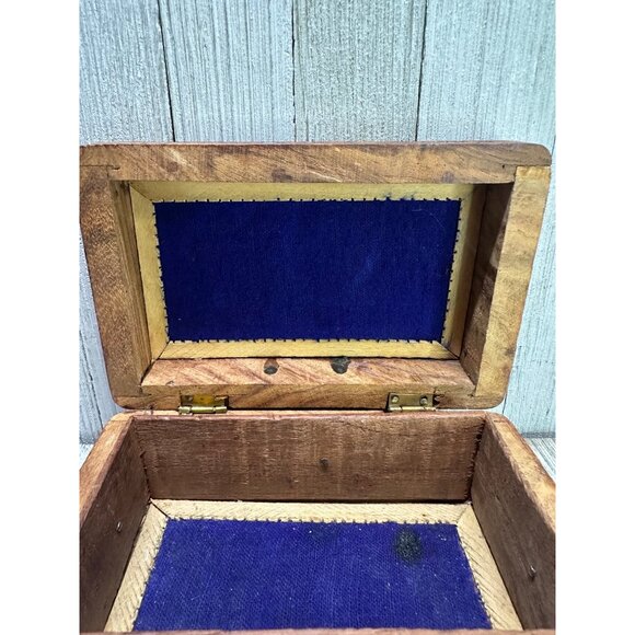 Vtg Wooden Jewelry Trinket Box Carved Inlay Flower Top Design 6 x  4 in India - Picture 5 of 10